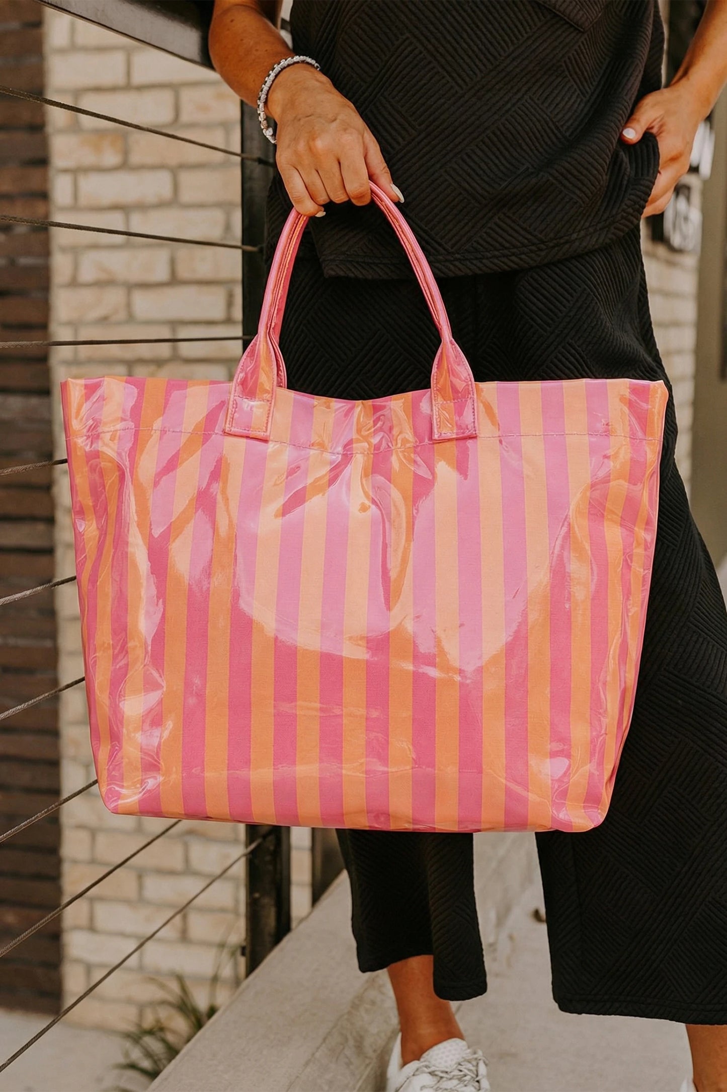 Vinyl Large Tote Bag - Orange/Pink