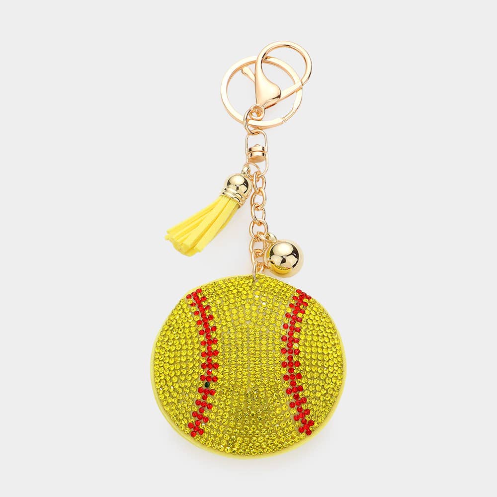 Bling Softball Tassel Keychain
