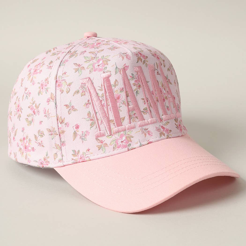 MAMA Embroidered Flower Pattern Trucker Hat: PINK/PINK