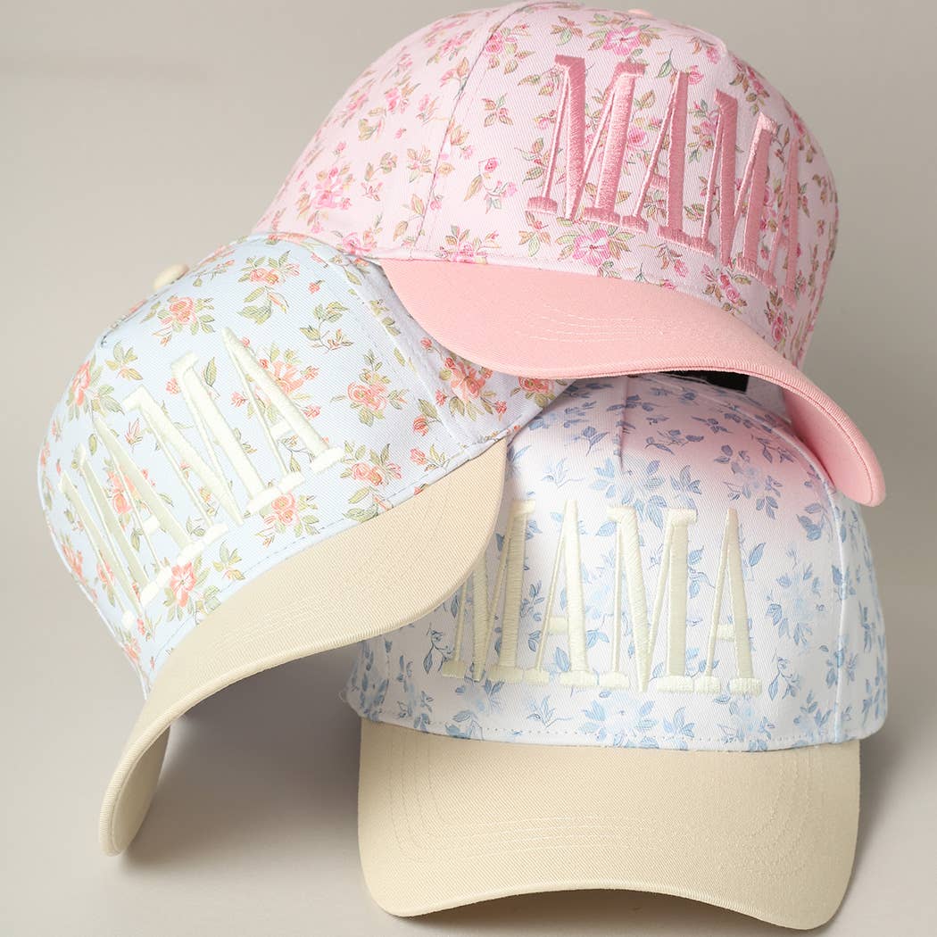 MAMA Embroidered Flower Pattern Trucker Hat: PINK/PINK