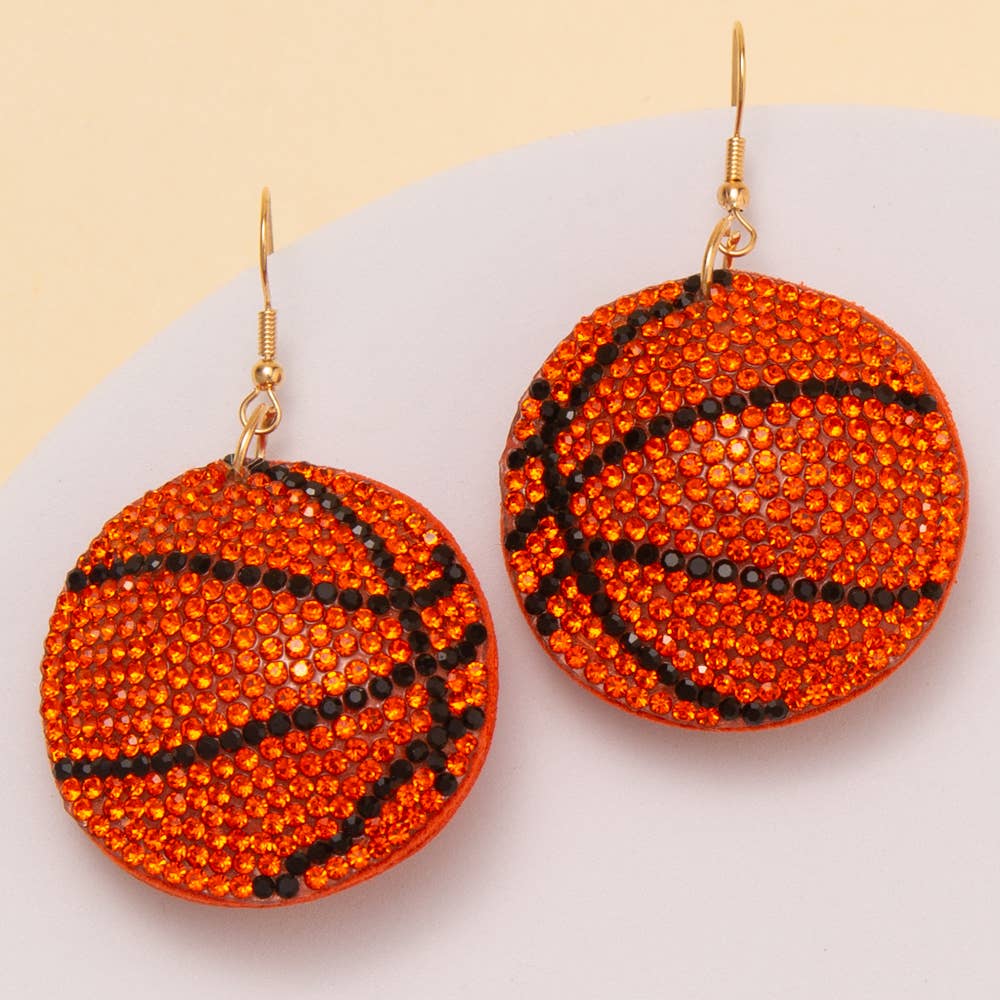 Gameday Rhinestone Pave Basketball Earrings: Orange