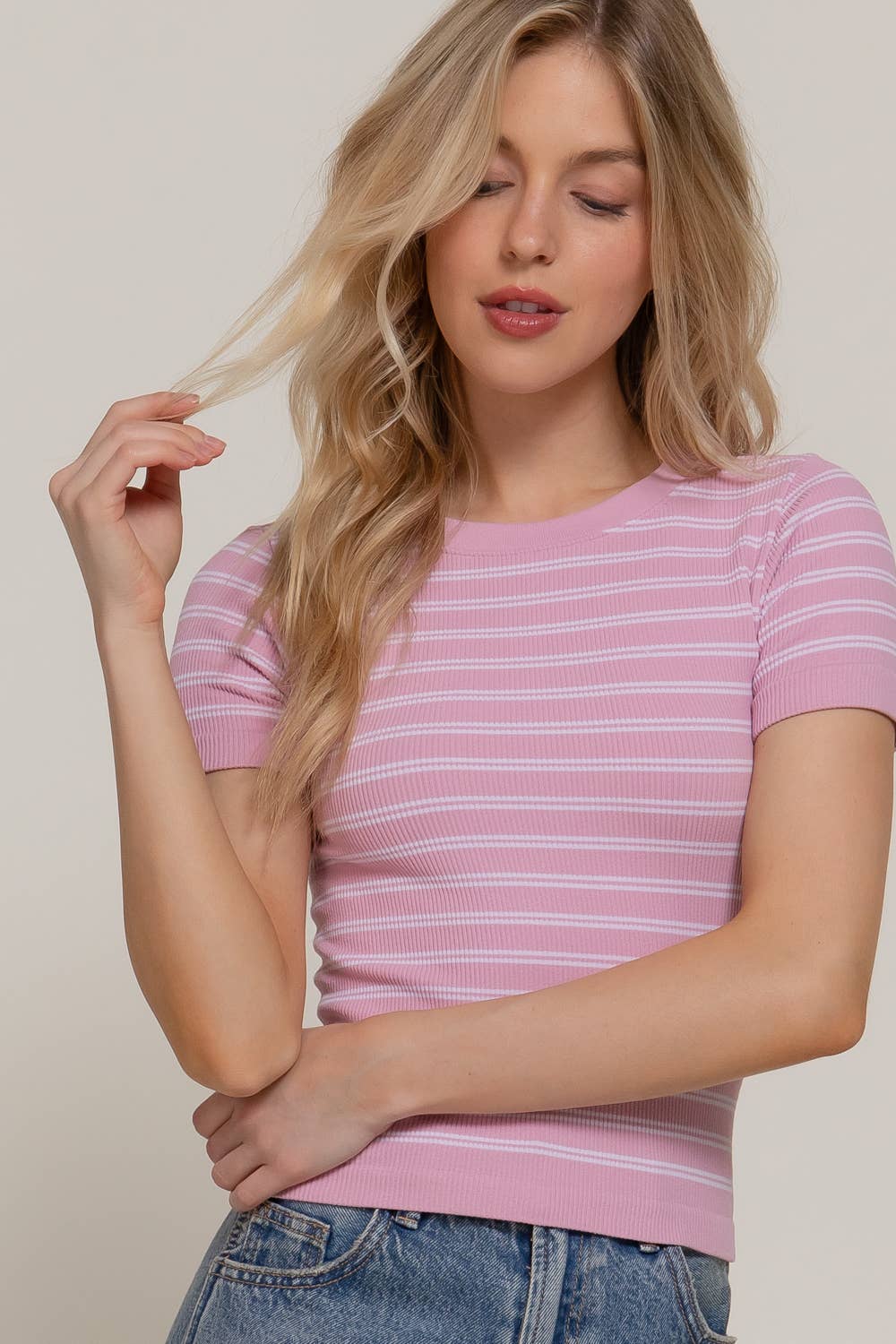 Baby Pink Striped Seamless Top