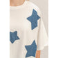 Raw Edge Star Patch Top: WHITE