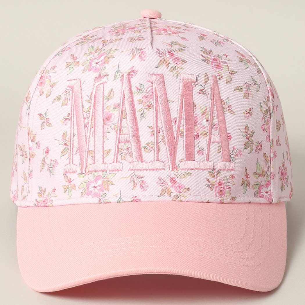 MAMA Embroidered Flower Pattern Trucker Hat: PINK/PINK
