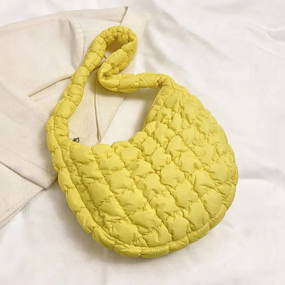 Quilted Puffer Tote / Shoulder Bag Cloud Bag: Yellow