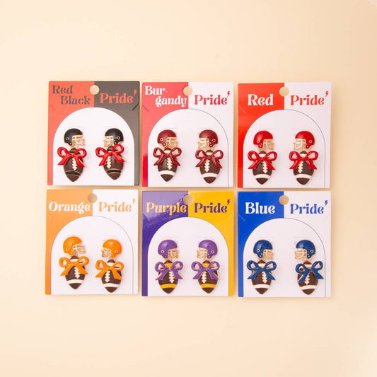 Enamel Football and Helmet Post Dangle Earrings : Red White