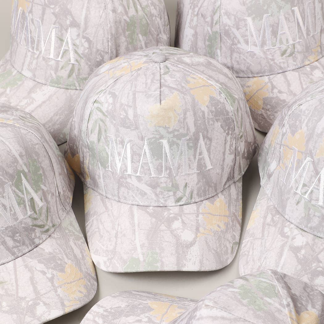 MAMA Letter Embroidery Nature Camo Trucker Hat: BEIGE CAMO