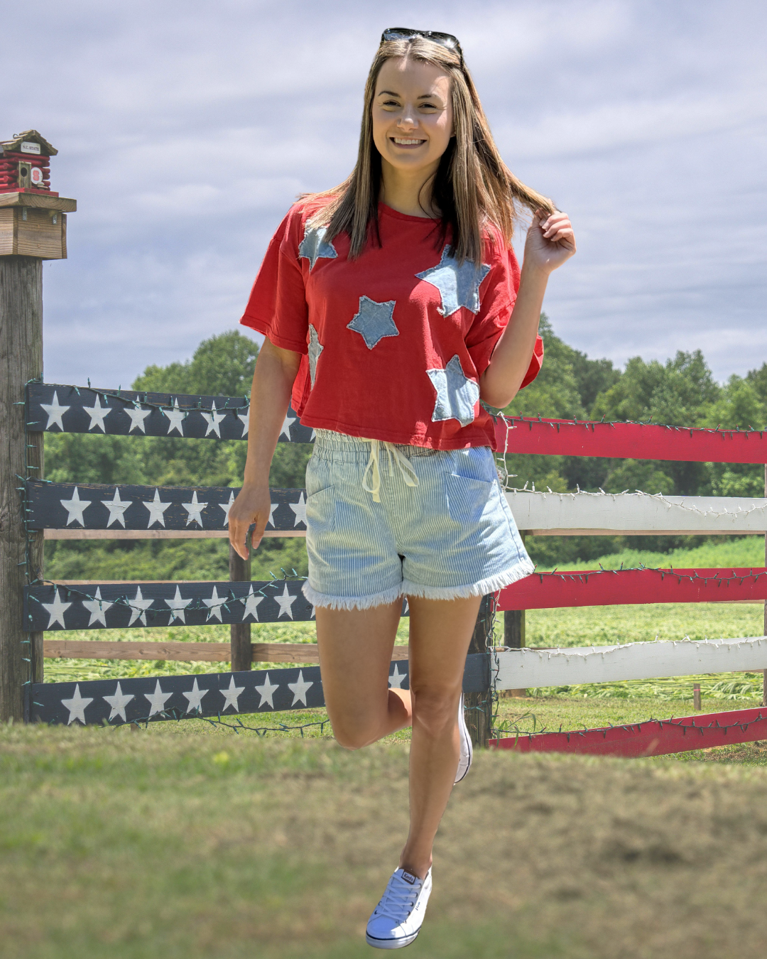 Raw Edge Star Patch Top: RED