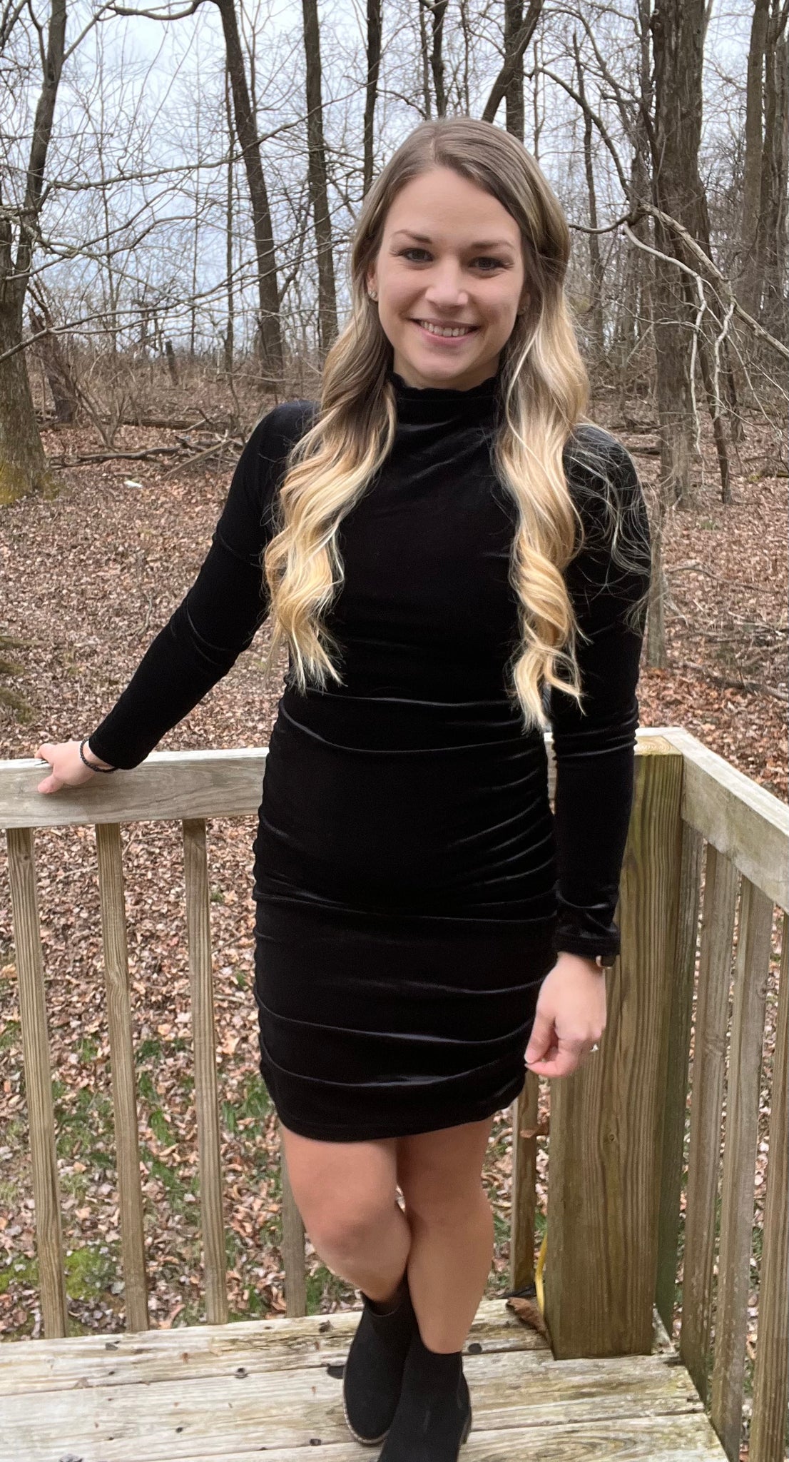 Black Ruched Velour Dress