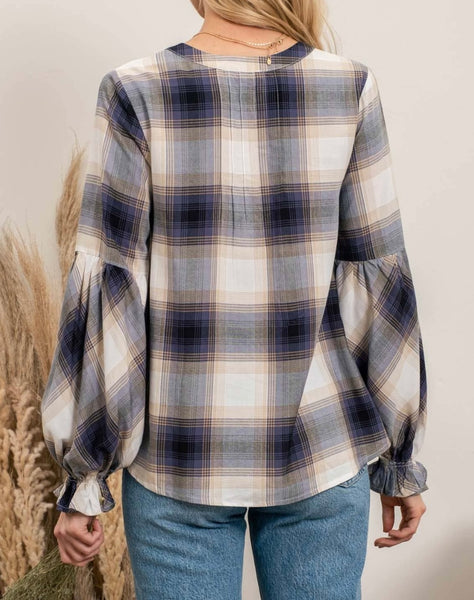 Navy Plaid Blouse