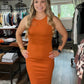 Rust Orange Bodycon Knee Dress